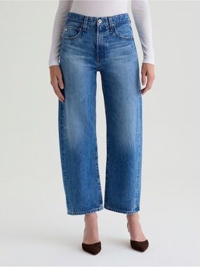 AG Women's Hattie High Rise Barrel Leg Crop Jeans in Light Wash Blue, 30